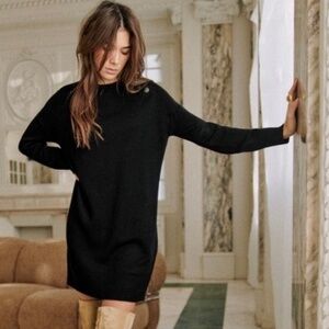 Sezane Mathie Dress Black Size XL 100% Merino Wool